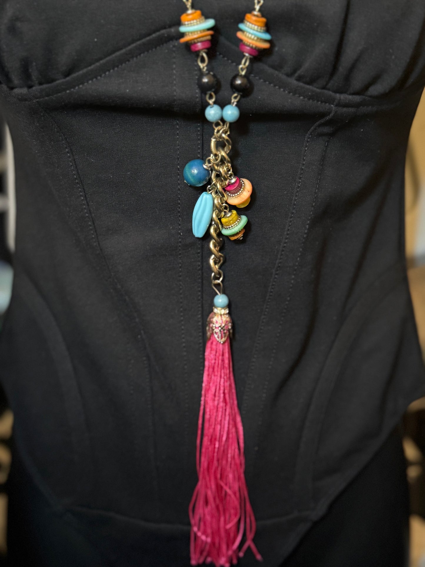 Extra long multi color necklace