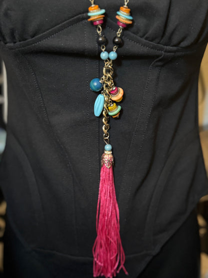 Extra long multi color necklace