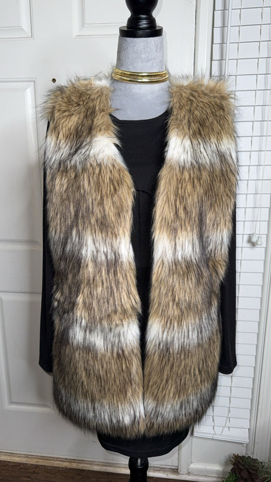 Cream tan faux fur vest