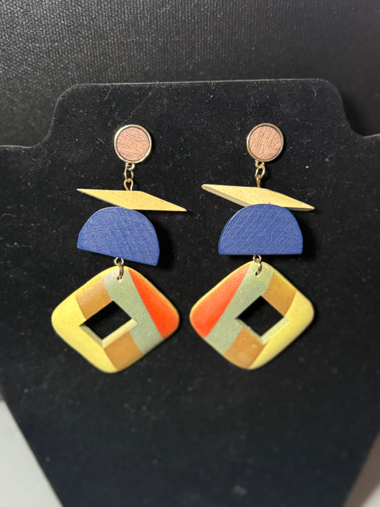 Multi color wood earrings