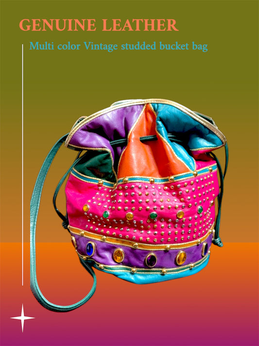 Multi Color Vintage Genuine Leather Bucket Purse (price adjusted at checkout)