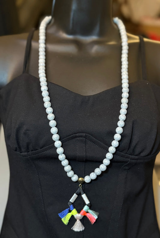 Long multi color charm necklace
