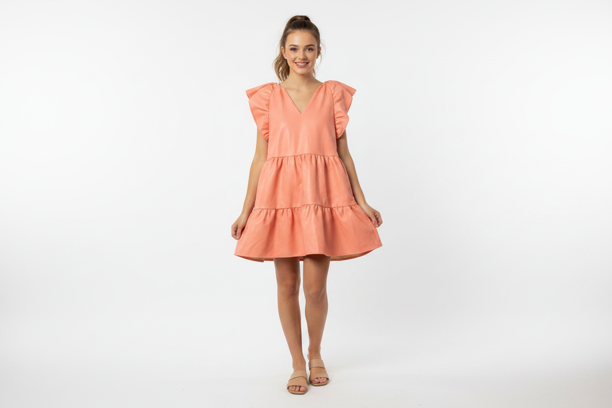 Faux leather babydoll dress CORAL-NEW