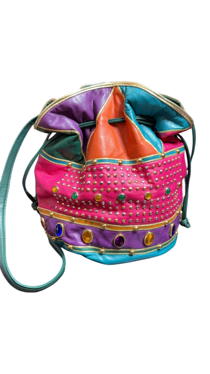 Multi Color Vintage Genuine Leather Bucket Purse (price adjusted at checkout)