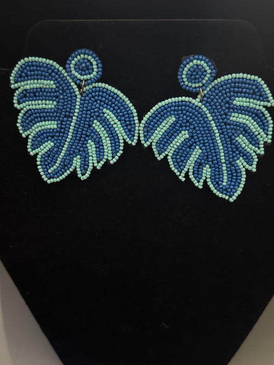 Beaded leaf earrings