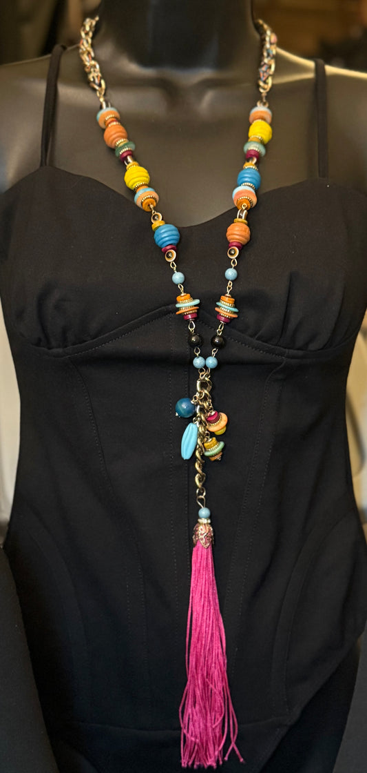 Extra long multi color necklace